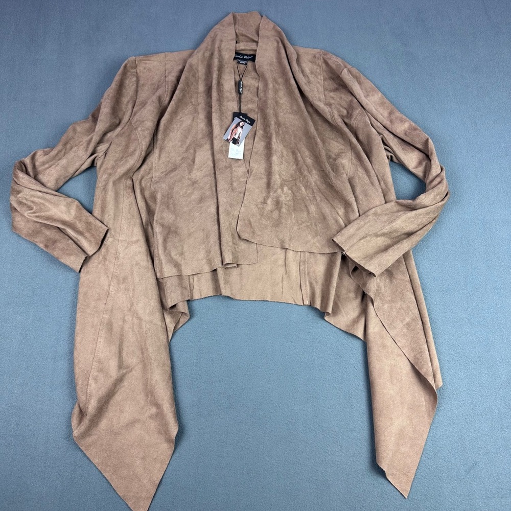 Charlie Paige Faux Suede Waterfall Open Front Cardigan Tan Brown XL NWT 403855